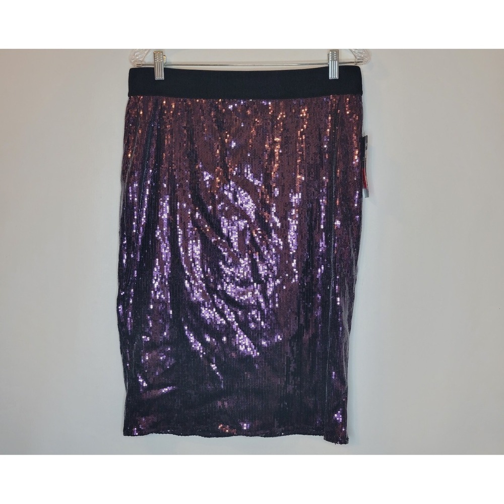 Bold Elements Sequins Midi Pencil Skirt Women's Size L Purple NEW
